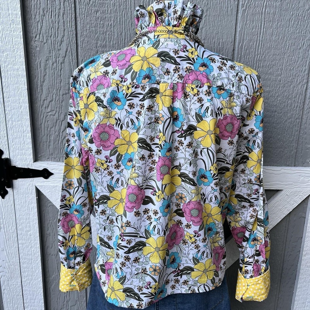 Upcycled Hippy Talbots Liberty Like Floral & Polka Dot Ruffle Collar Shirt L - Picture 5 of 10